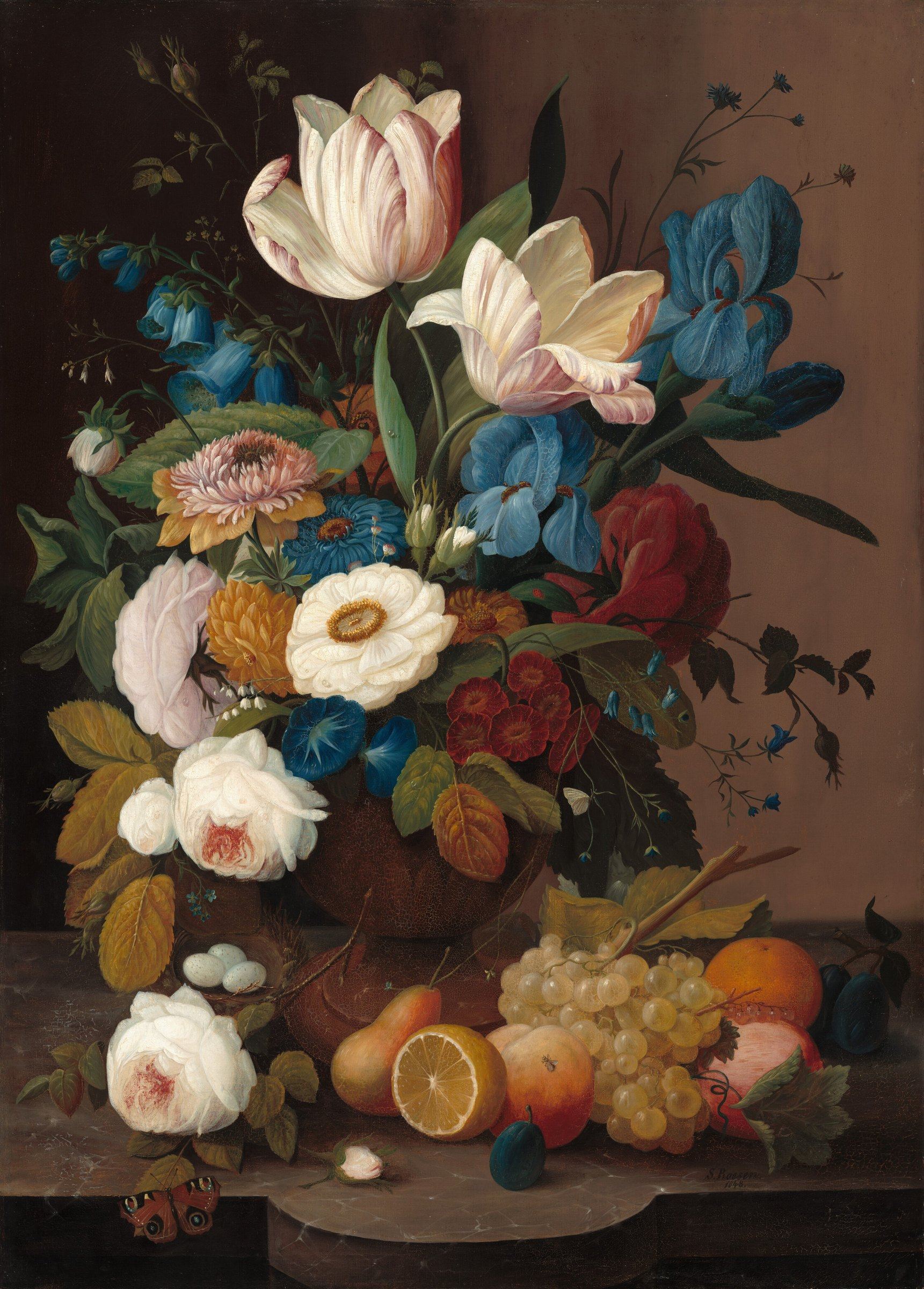 Still Life, Flowers, and Fruit, Severin Roesen, 1848